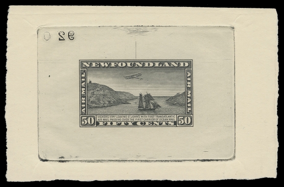THE AFAB COLLECTION - NEWFOUNDLAND 1897-1947 ISSUES  C6-C8,A beautiful set of three Trial Colour Large Die Proofs printed in black on white wove unwatermarked paper, each with reverse die number and full die sinkage; a very scarce set, VF