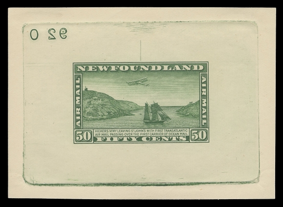 THE AFAB COLLECTION - NEWFOUNDLAND 1897-1947 ISSUES  C6-C8,A beautiful set of three Large Die Proofs in the issued colours on white wove unwatermarked paper, each showing full die sinkage and reverse die numbers, VF; ex. St. Aylott (August 2010; Lot 448) 