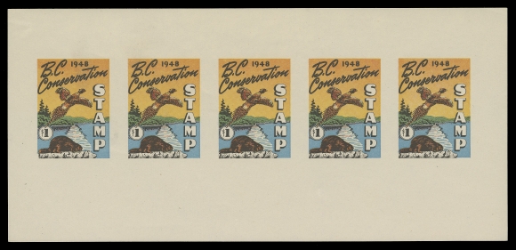 THE AFAB COLLECTION - CANADA  Wildlife Conservation BCD3c,A selected, fresh mint imperforate sheet of five, scarce, VF NH