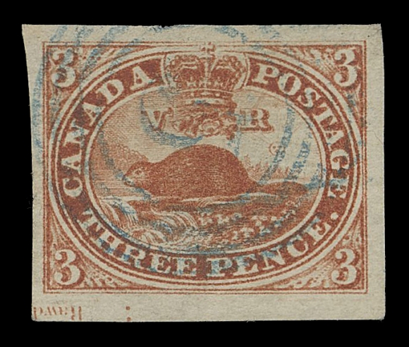 THE AFAB COLLECTION - CANADA  4,An appealing, large margined example showing portion of "Rawd(on)" plate imprint at foot, bright fresh colour and ideal light four-ring 