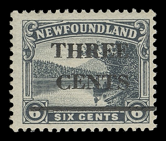 THE AFAB COLLECTION - NEWFOUNDLAND 1897-1947 ISSUES  160ii,A post office fresh mint single showing the elusive Type II trial surcharge IN BLACK with narrow spacing (3mm) between "CENTS" and horizontal bar, full pristine original gum, F-VF NH; 2009 Sergio Sismondo cert.
