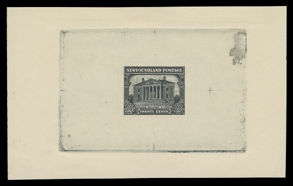 THE AFAB COLLECTION - NEWFOUNDLAND 1897-1947 ISSUES 157,Large Die Proof in black, issued colour, on white wove unwatermarked paper 114 x 70mm, small guidelines at sides and full die sinkage. A very scarce original De La Rue die proof in black, VF
Interestingly enough Robert H. Pratt had a very similar 10c die proof in black, also showing same printer