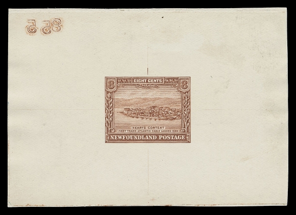 THE AFAB COLLECTION - NEWFOUNDLAND 1897-1947 ISSUES  178,Perkins Bacon Die Proof in orange brown, near issued colour, on white wove unwatermarked paper 81 x 57mm, almost full die sinkage; the final die with engraver