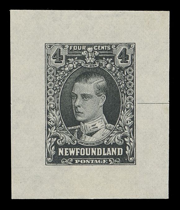 THE AFAB COLLECTION - NEWFOUNDLAND 1897-1947 ISSUES  163-171, 178, 182,The complete set of eleven Perkins Bacon Trial Colour Die Proofs in Black on white wove watermarked paper - every issued die engraved by Perkins Bacon is represented, each with engraver