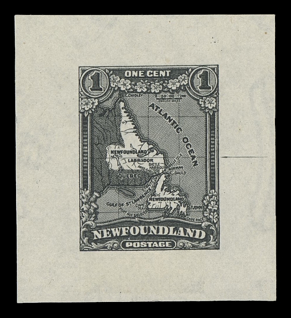 THE AFAB COLLECTION - NEWFOUNDLAND 1897-1947 ISSUES  163-171, 178, 182,The complete set of eleven Perkins Bacon Trial Colour Die Proofs in Black on white wove watermarked paper - every issued die engraved by Perkins Bacon is represented, each with engraver
