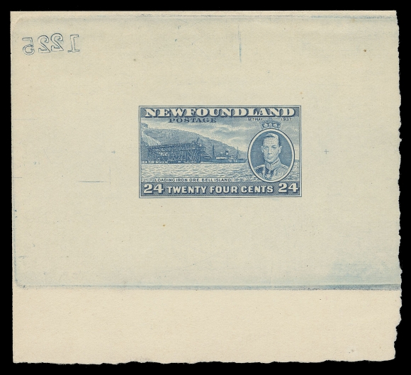 THE AFAB COLLECTION - NEWFOUNDLAND 1897-1947 ISSUES  241,Large Die Proof in light blue, colour of issue, on white wove unwatermarked paper 90 x 83mm; showing die sinkage on three sides; the final die with small cross etched marks on both sides and reverse die number "1225" at top left, choice, VF