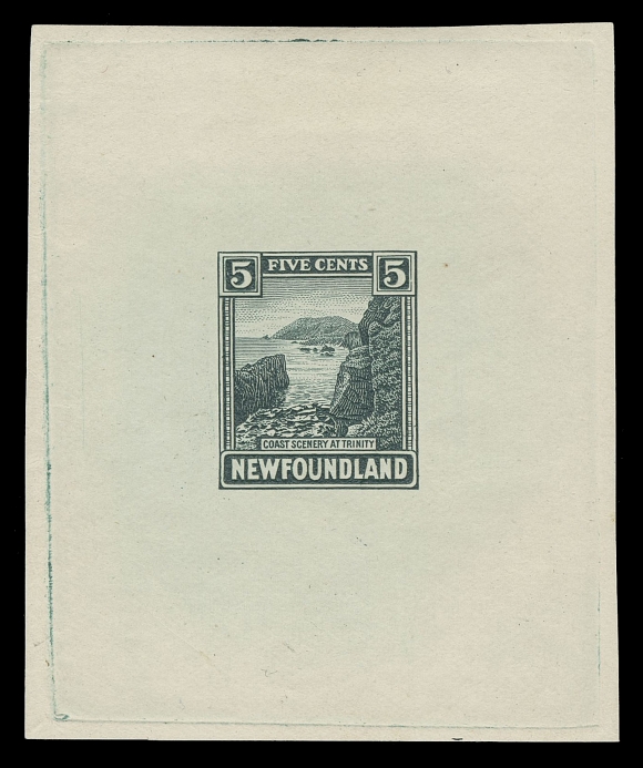 THE AFAB COLLECTION - NEWFOUNDLAND 1897-1947 ISSUES  135,Trial Colour Large Die Proofs on white wove horizontal mesh paper in dark green, deep purple, brown and orange, each showing full (or nearly so) die sinkage, VF