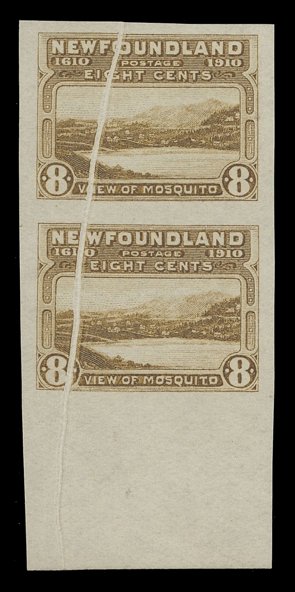 THE AFAB COLLECTION - NEWFOUNDLAND 1897-1947 ISSUES  99a variety,Two imperforate pairs (one vertical and one horizontal) with prominent vertical pre-printing paper crease varieties, ungummed as issued, unusual, VF