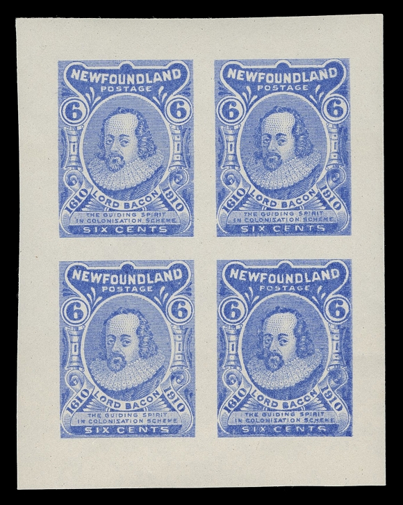 THE AFAB COLLECTION - NEWFOUNDLAND 1897-1947 ISSUES  87-95,An exceptional complete set of nine Whitehead & Morris sheetlets of four (the 12c & 15c do not exist in this format). ALL PRINTED IN BLUE on stamp paper with full original gum, NEVER HINGED, light diagonal crease on one cent. As far as we know (and according to Robert H. Pratt) this is THE ONLY ASSEMBLED SET OF SHEETLETS PRINTED IN THE SAME COLOUR. A glorious set, VF NH (Unitrade cat. $13,500)