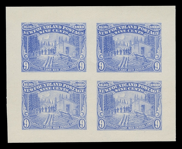 THE AFAB COLLECTION - NEWFOUNDLAND 1897-1947 ISSUES 87-95,An exceptional complete set of nine Whitehead & Morris sheetlets of four (the 12c & 15c do not exist in this format). ALL PRINTED IN BLUE on stamp paper with full original gum, NEVER HINGED, light diagonal crease on one cent. As far as we know (and according to Robert H. Pratt) this is THE ONLY ASSEMBLED SET OF SHEETLETS PRINTED IN THE SAME COLOUR. A glorious set, VF NH (Unitrade cat. $13,500)