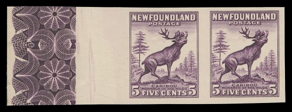 THE AFAB COLLECTION - NEWFOUNDLAND 1897-1947 ISSUES  191,A superb plate proof pair in the issued colour on unwatermarked bond paper, showing remarkably strong and intricate lathework in the sheet margin, most appealing, XF