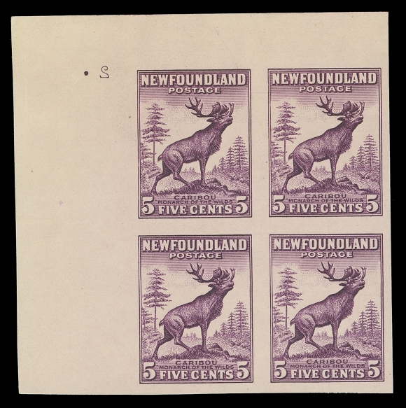 THE AFAB COLLECTION - NEWFOUNDLAND 1897-1947 ISSUES 191,Upper left plate number "2" (reversed) proof block on thick bond unwatermarked paper, superb and very scarce, XF