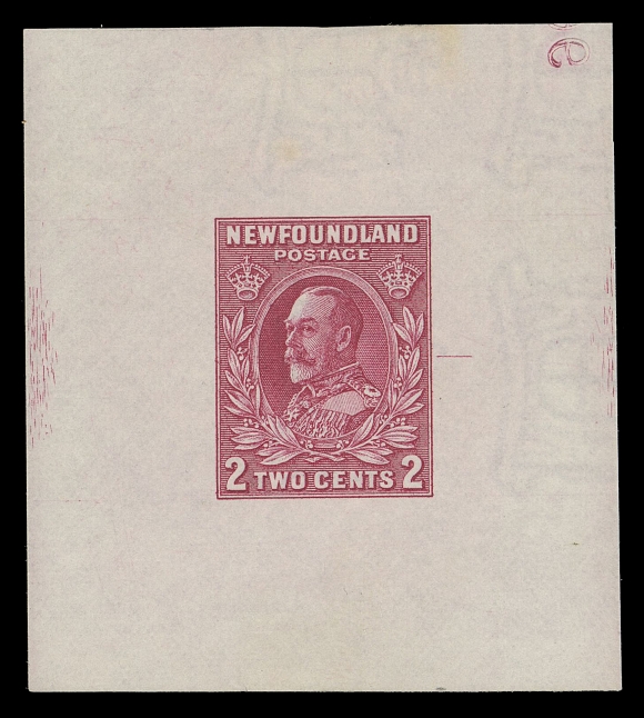 THE AFAB COLLECTION - NEWFOUNDLAND 1897-1947 ISSUES 185,Die Proof in rose, colour of issue, on white wove watermarked paper 57 x 63mm; the final die with guideline at right and portion of albino reverse die number "967" at top right, VF