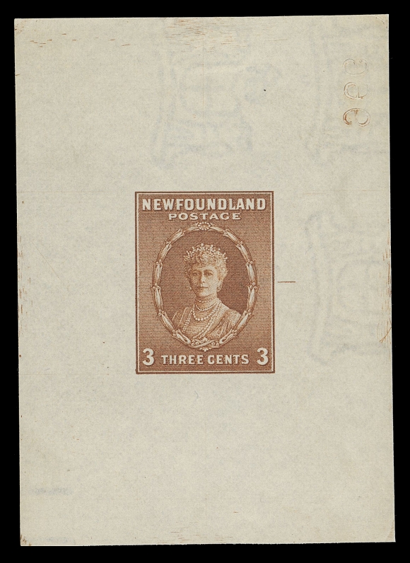 THE AFAB COLLECTION - NEWFOUNDLAND 1897-1947 ISSUES  187,Large Die Proof in orange brown, colour of issue, on white wove watermarked paper 55 x 78mm; the final die with guideline and reverse albino die number "966", VF