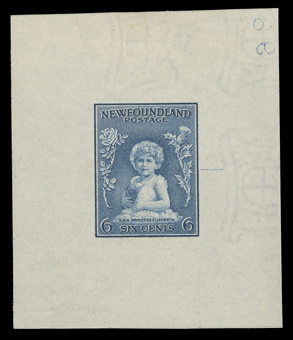 THE AFAB COLLECTION - NEWFOUNDLAND 1897-1947 ISSUES  192,Large Die Proof printed in blue, colour of issue, on white wove watermarked paper 54 x 63mm; the final die with guideline at right and large portion of reverse albino die number "981" at top, fresh and choice, VF