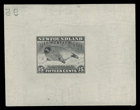 THE AFAB COLLECTION - NEWFOUNDLAND 1897-1947 ISSUES  195,Trial Colour Large Die Proof in black on white wove watermarked paper 73 x 56mm; the final die with guideline at top and large portion of reverse die number "958", VF and scarce