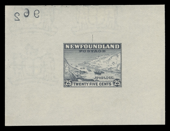 THE AFAB COLLECTION - NEWFOUNDLAND 1897-1947 ISSUES  197,Large Die Proof printed in grey, colour of issue, on white wove watermarked paper 75 x 56mm; the final die with guideline at top and unusually strong reverse die number "962", very scarce, XF