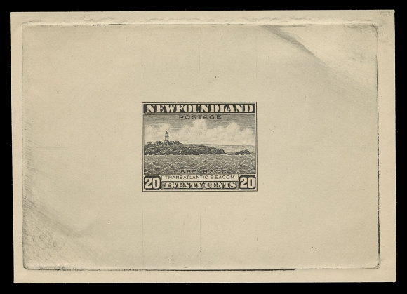 THE AFAB COLLECTION - NEWFOUNDLAND 1897-1947 ISSUES  196,Trial Colour Die Proof  in black on yellowish wove unwatermarked paper 90 x 64mm, full die sinkage, minor wrinkle, otherwise in choice condition; the approval state of die (complete) without guideline and die number, VF
