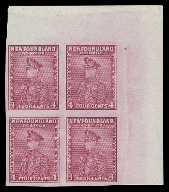 THE AFAB COLLECTION - NEWFOUNDLAND 1897-1947 ISSUES  189ai,Upper right plate 4 imperforate block, ungummed as issued, select VF