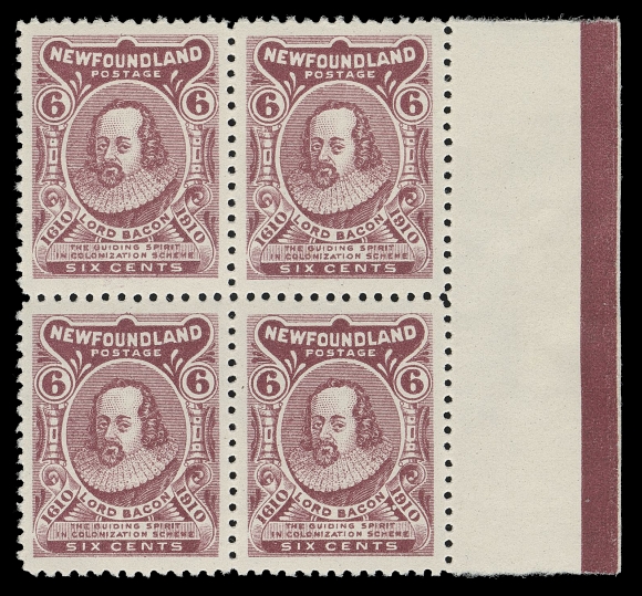 THE AFAB COLLECTION - NEWFOUNDLAND 1897-1947 ISSUES  92A,Post office fresh and very well centered mint block of four with deep colour on fresh paper, showing "jubilee" line in right margin, hinged in the margin only, all four stamps are XF NH