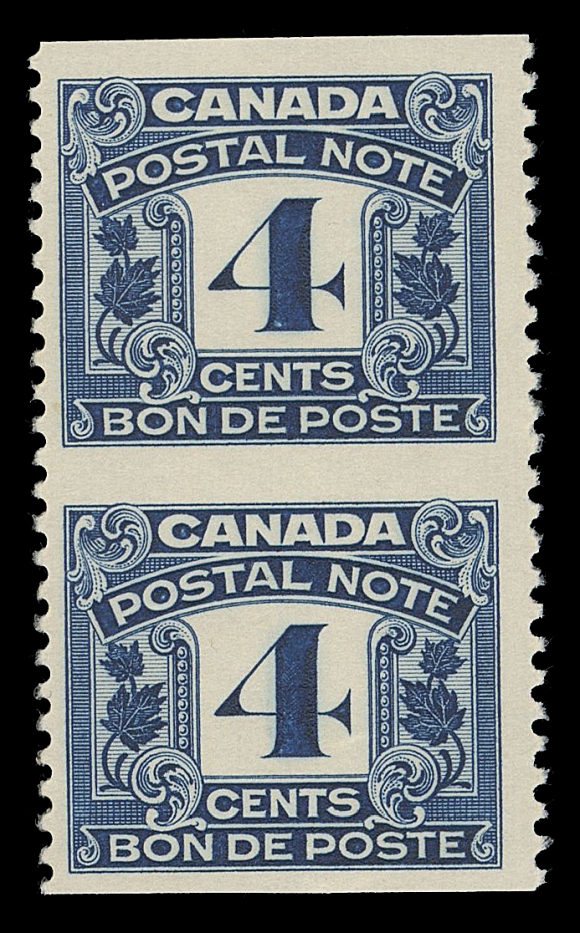THE AFAB COLLECTION - CANADA  FPS6a,Fresh, reasonably centered mint vertical pair imperforate horizontally, scarce, F-VF NH