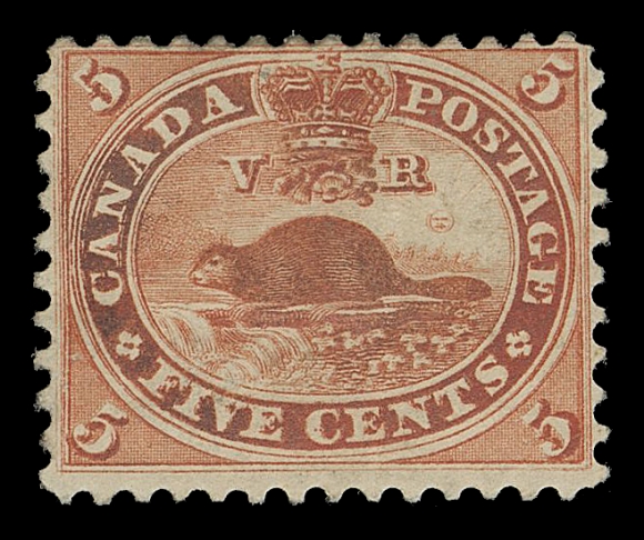 THE AFAB COLLECTION - CANADA  15v,A rare mint single of the Major Re-entry plate variety (Position 28; State 10) with very strong doubling throughout design, light vertical crease and minor adherence on gum, nevertheless very few mint examples of this important plate variety exist, Fine; 1992 Greene Foundation cert. (Unitrade cat. $3,750)