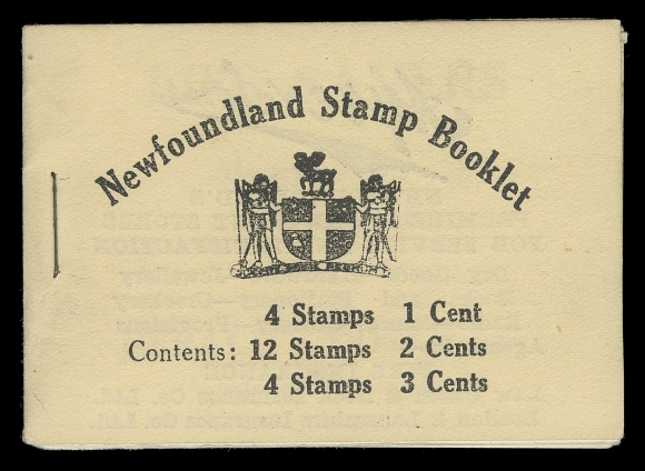 THE AFAB COLLECTION - NEWFOUNDLAND 1897-1947 ISSUES  BK4a,Complete booklet containing Comb perf 13½ panes of 1c grey black, 2c bright green Die II (3) and 3c orange brown, all fresh mint NH and nicely centered, with all advertising pages and in an excellent state of preservation, VF+