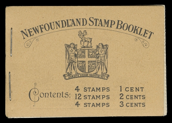 THE AFAB COLLECTION - NEWFOUNDLAND 1897-1947 ISSUES  BK2a,Complete booklet in choice condition, contains well centered NH perf 13.2 panes of 1c green, 2c rose (3) and 3c orange brown, along with all advertising, VF+