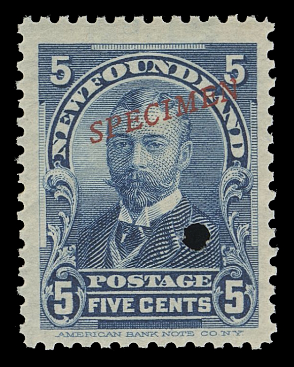 THE AFAB COLLECTION - NEWFOUNDLAND 1897-1947 ISSUES 78-86,The complete set of forty-seven stamps, each with ABNC security punch and specimen overprint (various types and colours). All known printing orders are represented with shades, papers and gums used from 1897 and 1910. Generally only one sheet of each printing order was prepared, F-VF NH