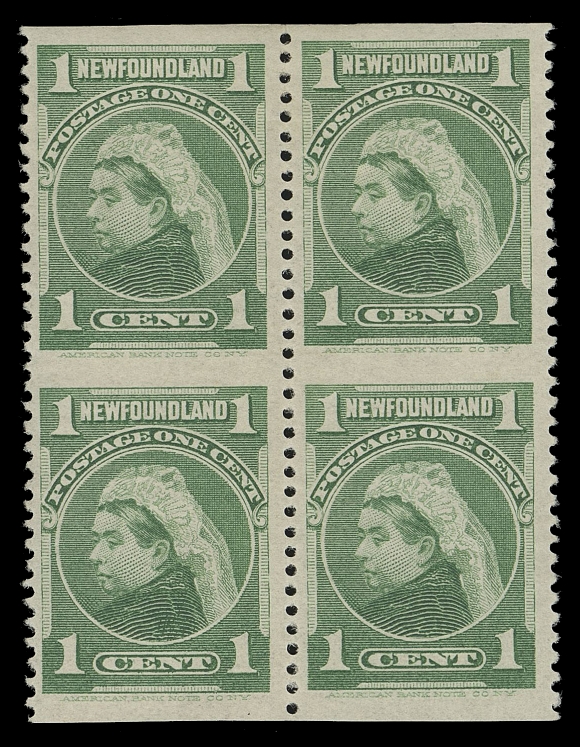 THE AFAB COLLECTION - NEWFOUNDLAND 1897-1947 ISSUES  80b,A beautiful, fresh mint block of four imperforate horizontally, well centered for this elusive perforation error, full original gum relatively lightly hinged, VF