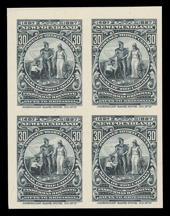 THE AFAB COLLECTION - NEWFOUNDLAND 1897-1947 ISSUES  61-74,Complete set of plate proof blocks of four on card mounted india paper, all from the upper left corner position, most appealing and in choice condition, XF