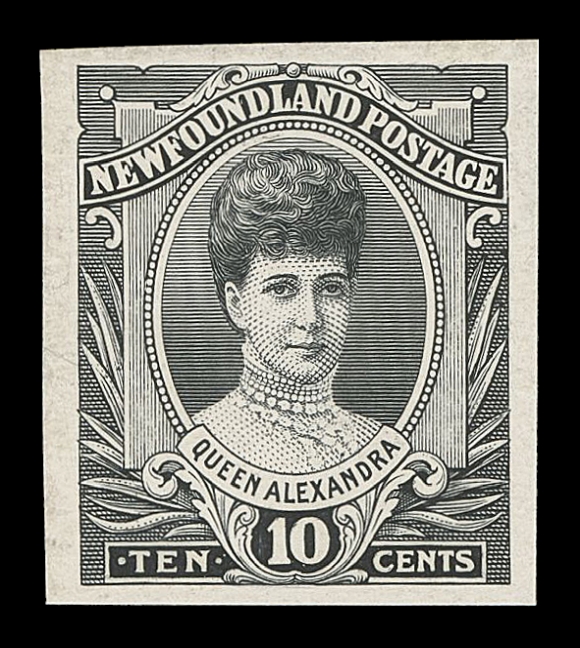 THE AFAB COLLECTION - NEWFOUNDLAND 1897-1947 ISSUES  104-114,The complete set of eleven plate proofs in black on white wove paper or on white card, mostly large margined, choice, VF-XFThe 1c, 2c, 3c, 4c, 5c & 10c were engraved and printed by De La Rue & Co. on thick white wove paper; the remaining denominations were engraved by Macdonald & Co. and printed by Alexander & Son on white card.