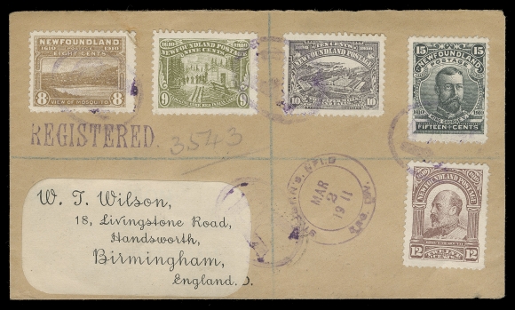THE AFAB COLLECTION - NEWFOUNDLAND 1897-1947 ISSUES Two matching "W.J. Wilson" envelopes mailed registered from St. John