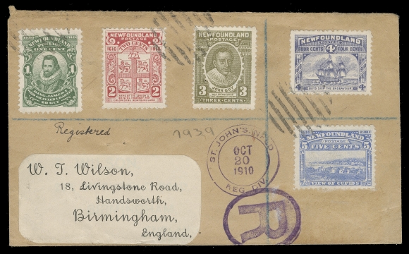 THE AFAB COLLECTION - NEWFOUNDLAND 1897-1947 ISSUES  Two matching "W.J. Wilson" envelopes mailed registered from St. John