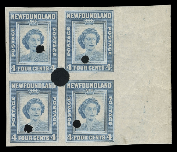 THE AFAB COLLECTION - NEWFOUNDLAND 1897-1947 ISSUES  253i-266ii, 269v, 270iii,Complete set plus 4c Princess Elizabeth and 5c Cabot, all in imperforate blocks with Waterlow security punch; 8c and 15c additionally with engraver