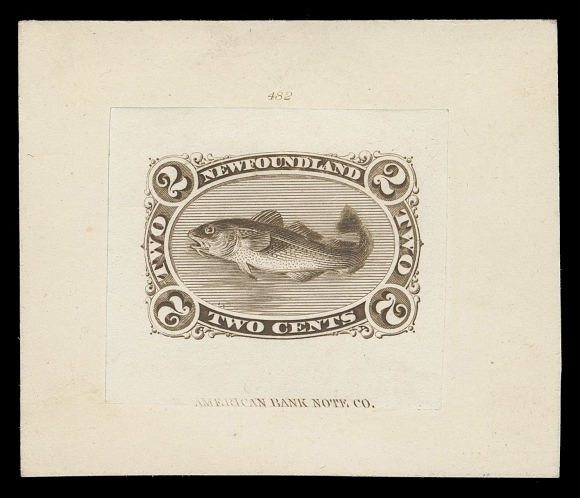 THE AFAB COLLECTION - NEWFOUNDLAND DECIMAL ISSUES 24,"Goodall" Engraved Die Proof printed in dark yellowish brown on india paper 35 x 31mm, sunk on card 56 x 48mm; showing ABNC imprint at foot and die number "482" above design. A beautiful die proof in choice condition, rare, XF