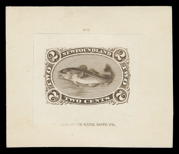 THE AFAB COLLECTION - NEWFOUNDLAND DECIMAL ISSUES  24,"Goodall" Engraved Die Proof printed in dark yellowish brown on india paper 35 x 31mm, sunk on card 56 x 48mm; showing ABNC imprint at foot and die number "482" above design. A beautiful die proof in choice condition, rare, XF 