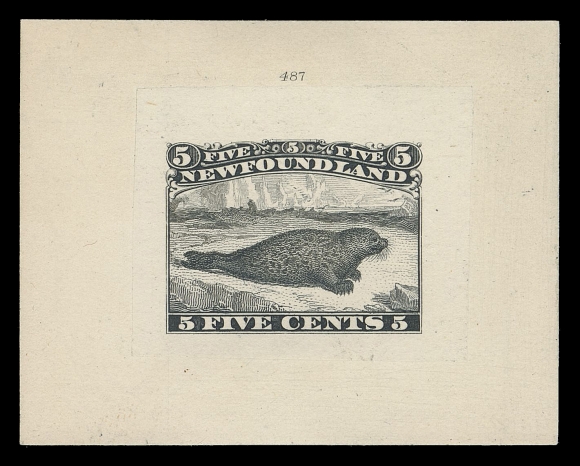 THE AFAB COLLECTION - NEWFOUNDLAND DECIMAL ISSUES  25,Superb "Goodall" die proof, engraved, printed in black - issued colour, on india paper 35 x 28mm sunk on card 56 x 44mm, with die number "487" above design. An extraordinary proof in all respects, especially desirable in the issued colour, XF
