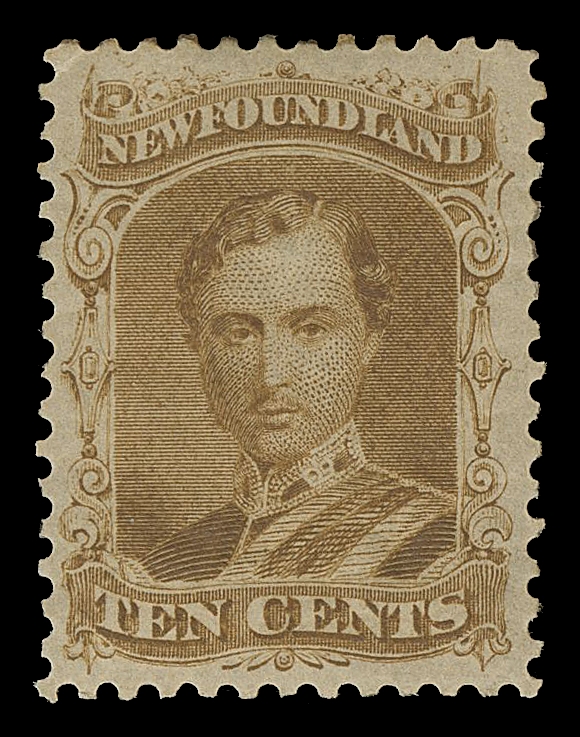 THE AFAB COLLECTION - NEWFOUNDLAND DECIMAL ISSUES  27,A striking group overall in nice condition, consisting of two rarely seen Engraved 5c Die Essays in brown on india and in dark green on india affixed to non-contemporary card; a 10c die proof stamp size in blue from engraver
