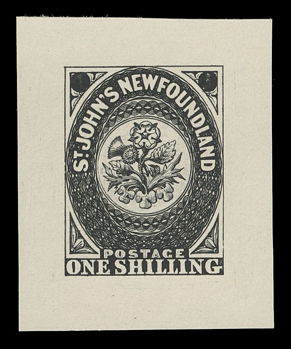 THE AFAB COLLECTION - NEWFOUNDLAND TRADE SAMPLE PROOFS Plate 1A, Paper 9,(1929 - defaced state) Trade Sample Die Proofs printed in black on white diagonal mesh wove paper (0.004" to 0.0045" thick), the complete set of nine including both dies of 3p. An exceptional set, XF