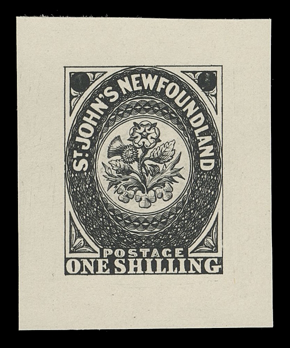 THE AFAB COLLECTION - NEWFOUNDLAND TRADE SAMPLE PROOFS  Plate 1A, Paper 9,(1929 - defaced state) Trade Sample Die Proofs printed in black on white diagonal mesh wove paper (0.004" to 0.0045" thick), the complete set of nine including both dies of 3p. An exceptional set, XF