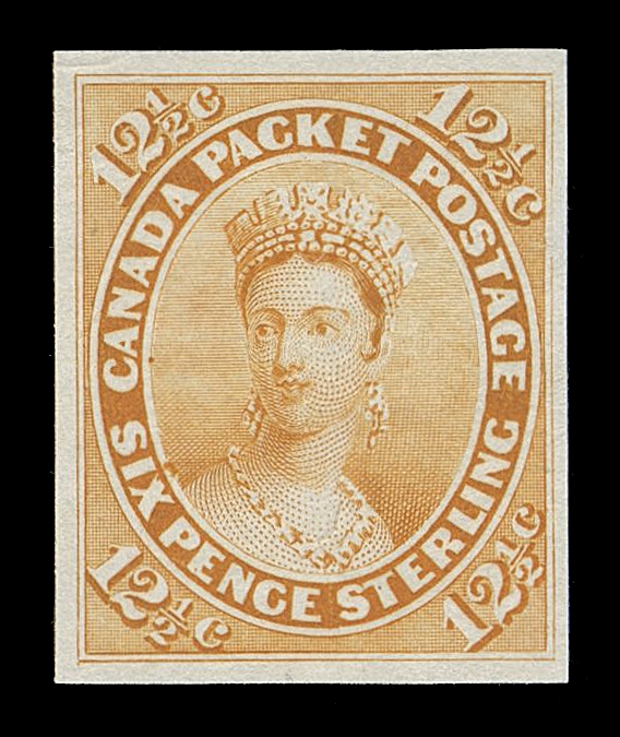 CANADA -  3 CENTS  18TCviii,Trial colour plate proof in orange yellow on india paper, brilliant colour, fresh and superb, XF