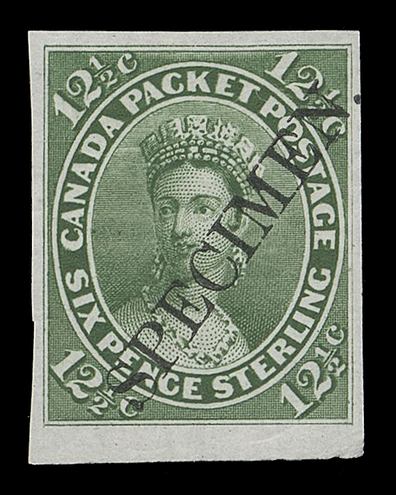 CANADA -  3 CENTS  18Piii,Plate proof single on india paper with diagonal SPECIMEN overprint in black, part sheet margin at foot, VF