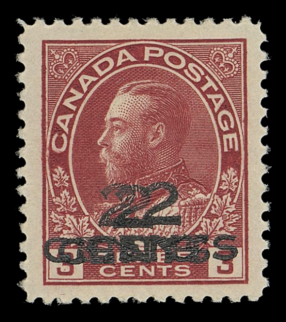 CANADA -  8 KING GEORGE V  140b,A choice mint single of the striking triple surcharge variety, very well centered with noticeably large margins, VF+ LH