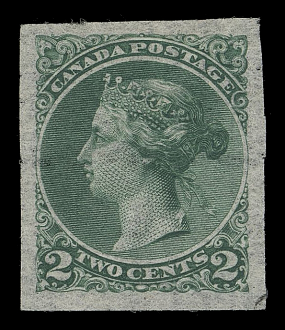 CANADA -  5 SMALL QUEEN  36,Canadian Bank Note Engraving & Printing Co., four engraved Plate Essays - in orange and in green on thin Japanese paper; and in green and deep blue on india paper. All with large margins and in choice condition, VF