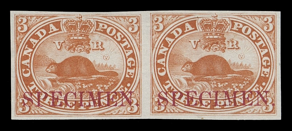 CANADA -  2 PENCE  1TC,Plate proof pair in issued colour on india paper with horizontal SPECIMEN overprint in carmine, VF