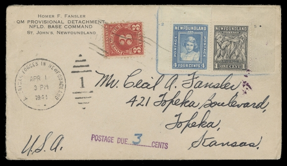 THE AFAB COLLECTION - NEWFOUNDLAND 1897-1947 ISSUES 1941 (April 1) QM Provisional Detachment NFLD Base Command, St. John