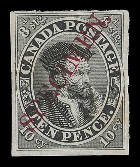 CANADA -  2 PENCE  7TCii,Trial colour plate proof in black on india paper with diagonal SPECIMEN overprint in carmine, faint toning, F-VF; a scarce proof missing from even advanced collections