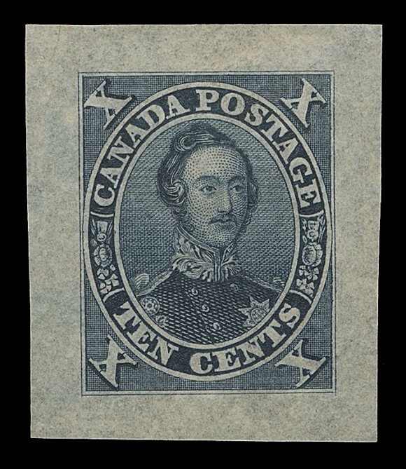 CANADA -  3 CENTS  16,A very attractive trial colour die proof, engraved, printed in a striking shade of dark blue (indigo) on distinctive thin hard bond paper and in flawless condition; originating from the Compound Die, exceptionally fresh, XF; ex. "Carrington" Collection (June 2002; Lot 3053)