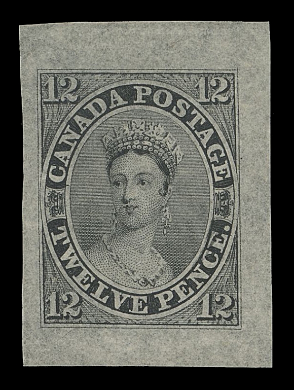 CANADA -  2 PENCE  3TC,A spectacular Engraved Die Proof printed in black, issued colour, on greyish thin hard bond paper (0.0025" thick), shows characteristic "scar" at "CE" of "PENCE" from the compound die. In flawless condition and of wonderful appeal - arguably the most desirable and coveted colour as only a miniscule number exist in the issued colour, XF and very rare 

Provenance: The "Carrington" Collection of the Province of Canada, Bennett, June 2002; Lot 3031
